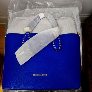 Michael Kors Brooklyn Small Leather Satchel in Electric Blue